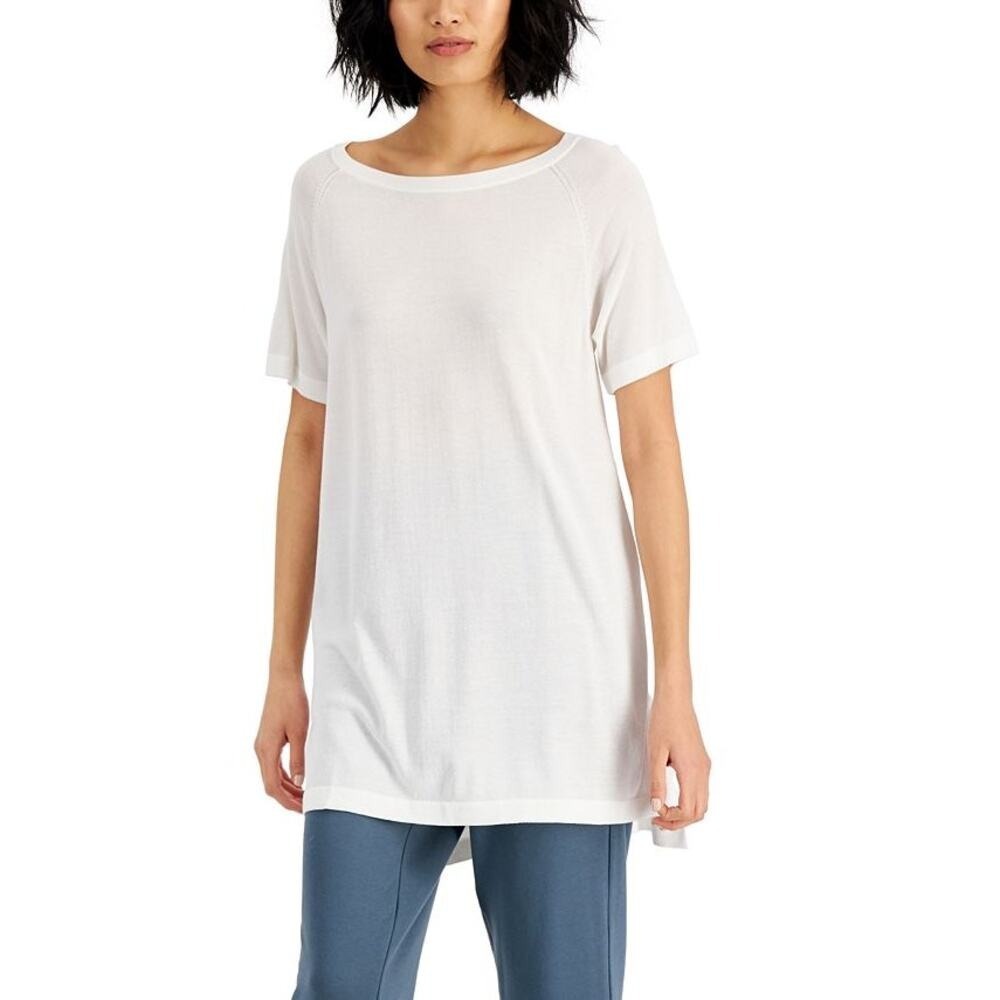 Eileen Fisher Women's Plus White Boat Neck Short Sleeve Tunic Size 3X